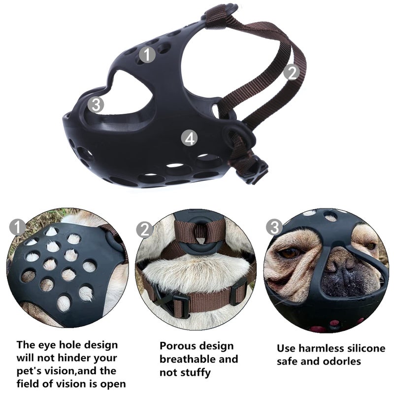 JYHY Short Snout Dog Muzzles,Soft Silicone Adjustable Breathable Bulldog Muzzle for Biting Chewing Barking Training,Ideal for Flat-Faced Dogs (Medium/13-15"(Pack of 1), Grey) - Image 3